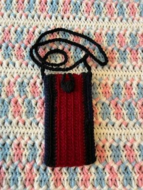 Hand Crafted Red and Navy Crocheted Crossbody Pouch